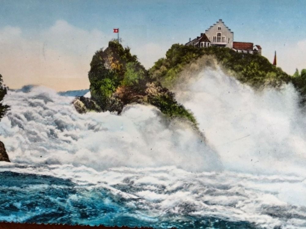 Cartoline postali: Ansichtskarte Rheinfall und Schloss Laufen 1955 – Usato da Wildhaus venduto da Hukwildhaus 1