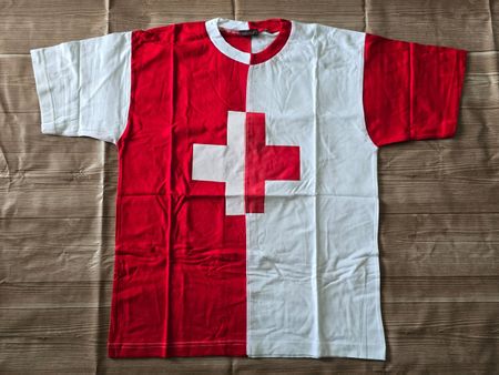Schweiz T-Shirt im Two-Tone Look - S - mit Schweizerkreuz