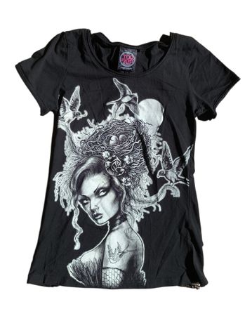 Damen T-Shirt mit Spitze und Schleife - Emo, Gothic, Punk 
