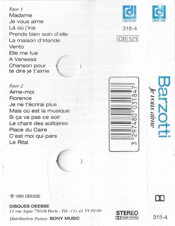Cassettes audio: CASSETTE CLAUDE BARZOTTI - CHANSONS – D'occasion à PORRENTRTUY par RABAIS_SPORT 1
