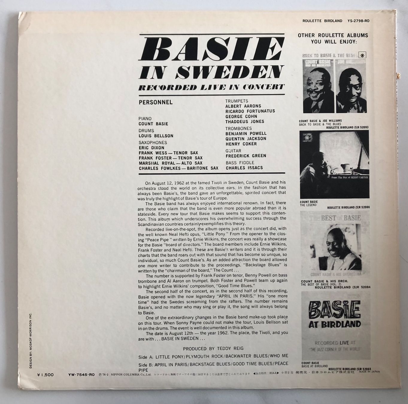 Schallplatten: COUNT BASIE & HIS ORCHESTRA FEATURING LOUIS BELLSON - BASIE – Gebraucht aus Poliez-Pittet von Newtown-Records 1