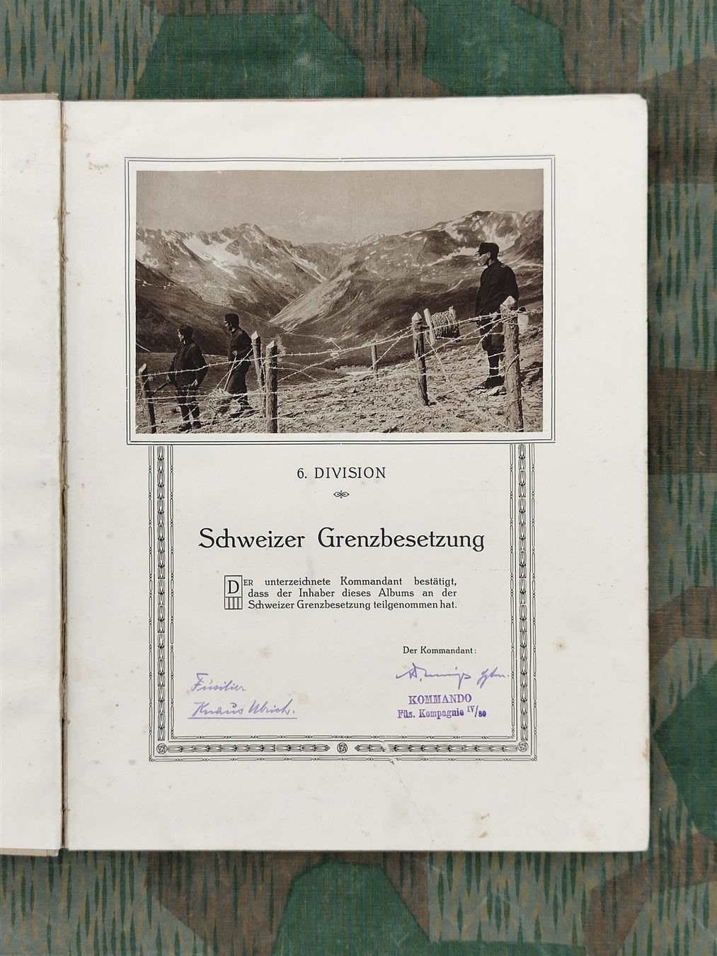 Schweizer Armee Uniformi: Album 6. Division 1915, mit Widmung – Usato da Bauma venduto da SwissMilitaria 2