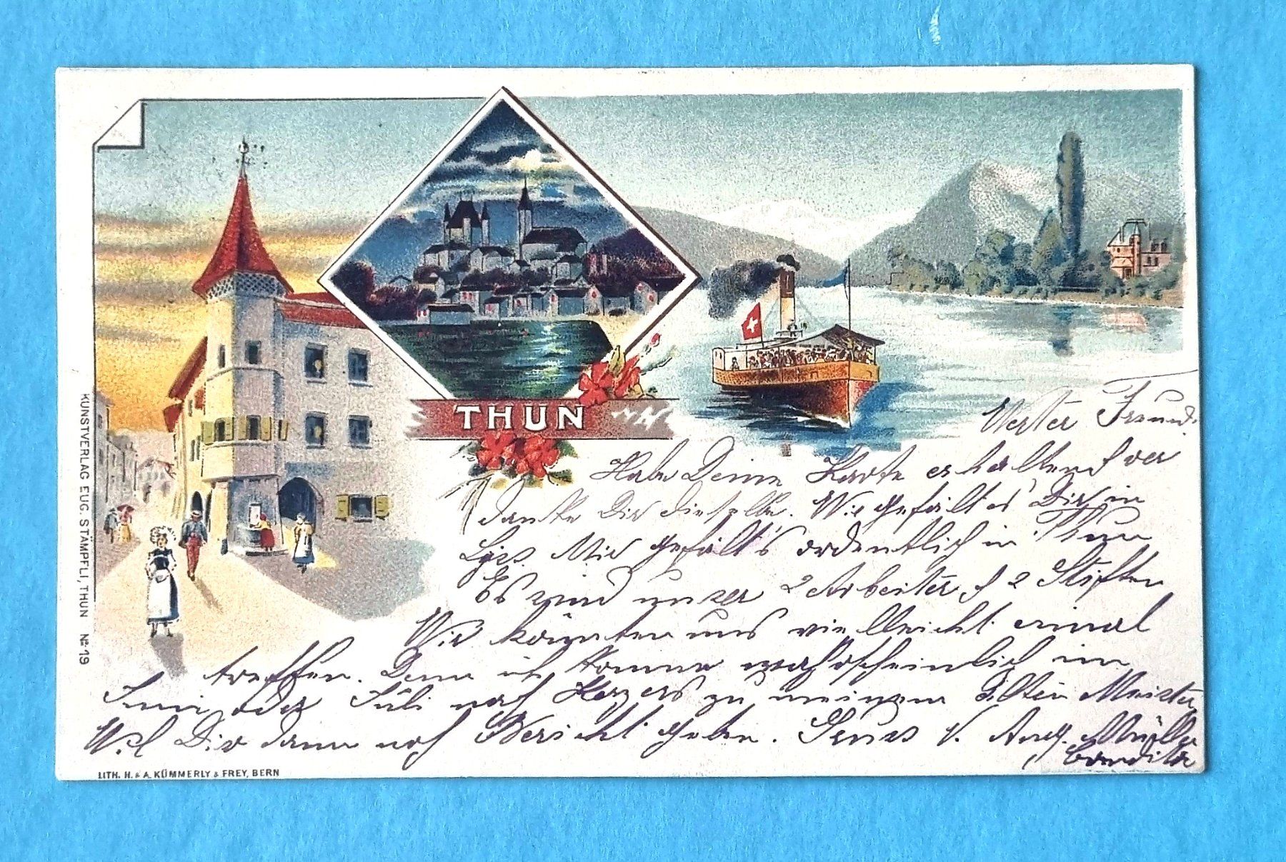 Ansichtskarten: Thun - Dampfschiff - Schloss - Litho - 1903 – Gebraucht aus Rothrist von RROENK