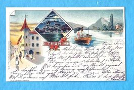 Thun - Dampfschiff - Schloss - Litho - 1903