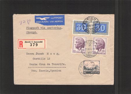 Luftpost Zürich-Santa Cruz Can. Insel , 22.lll.1946