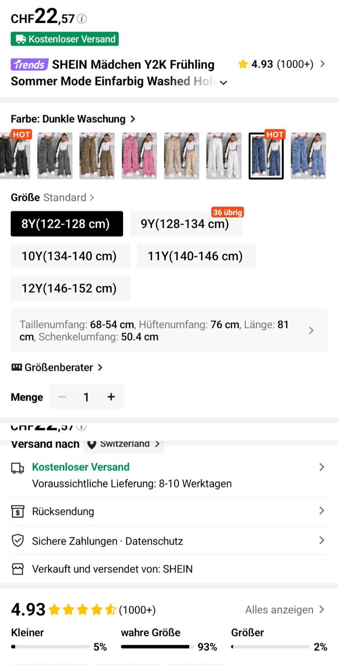 Shein Pantaloni: 🐹​ Mädchen Jeans - 122/128 - Baggy – Nuovo (secondo la descrizione) da Thalwil venduto da VitaMini 3