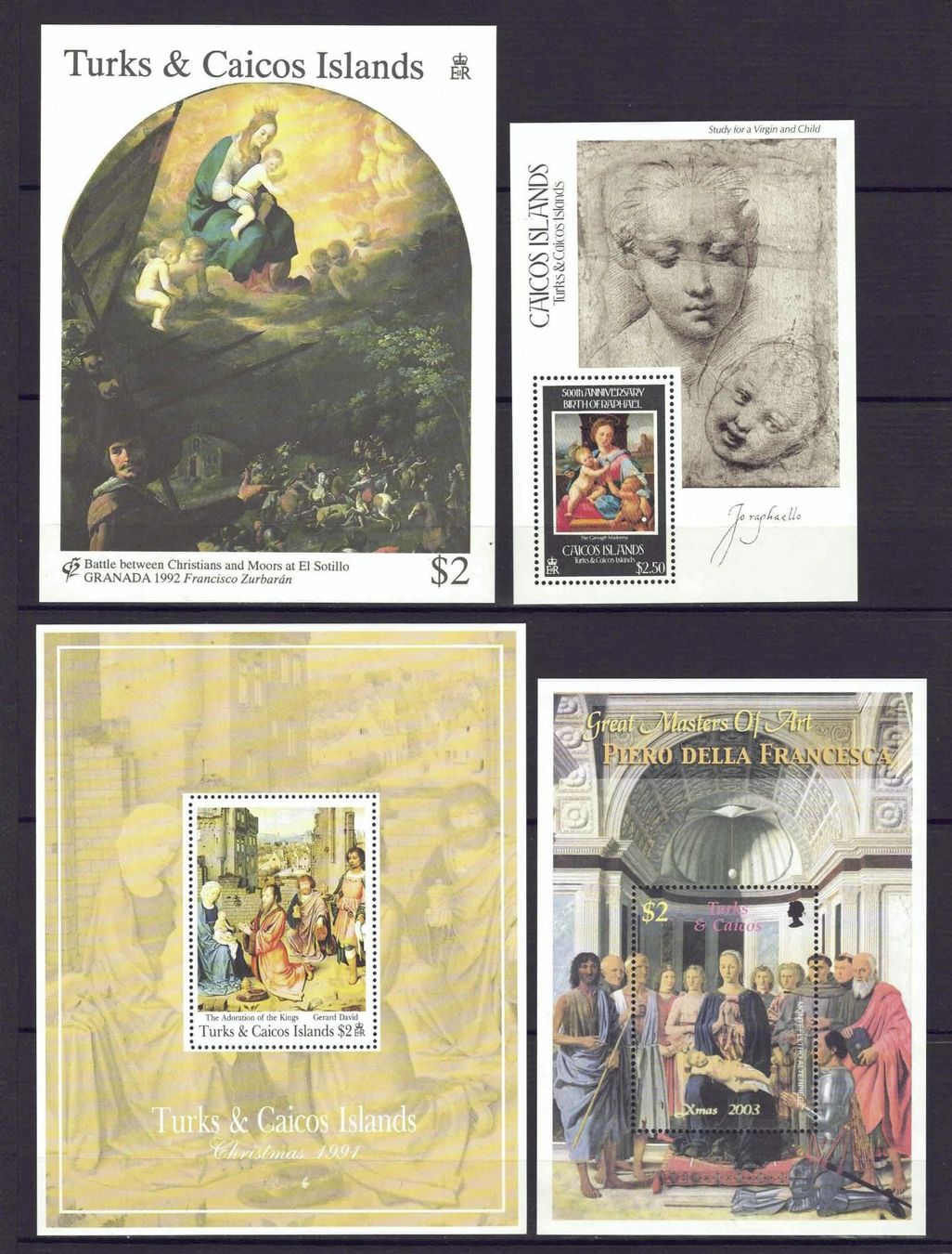 Alle Briefmarken: Turks u Caicos 5 Weihnachtsblocks postfr** – Gebraucht aus Basel von Pfefferschootte
