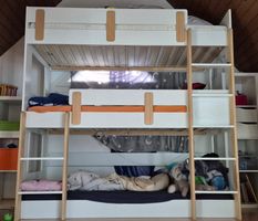 3-stöckiges Etagenbett, weiss/Holz, Kinderbett, ausziehbar