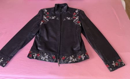 Kasper Lederjacke Gr.M, Blumen Stickerei, Top Zustand!