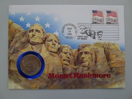 1991, USA, Numisbrief: Mount Rushmore mit Gedenkmünze