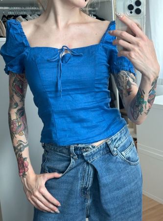 H&M Top blau Leinen Grösse XS
