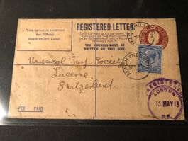 R-Brief 1913 von England nach Luzern