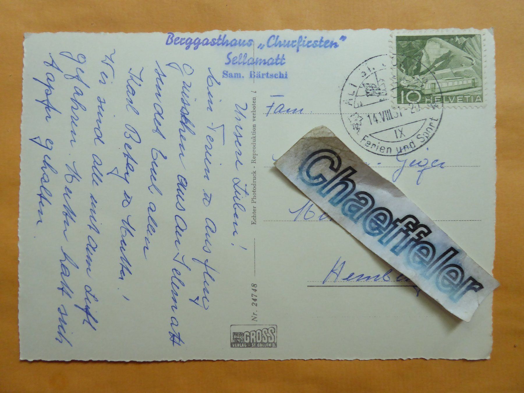 Cartoline postali: 1951 Alp Sellamatt mit Churfirsten – Usato da Zürich venduto da Chaeffeler 1