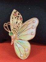 Brosche Schmetterling goldfarben mit Steinen und Perlen