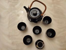 Schönes Tee-Set, Keramik, schwarz, 7-teilig, Top Zustand!