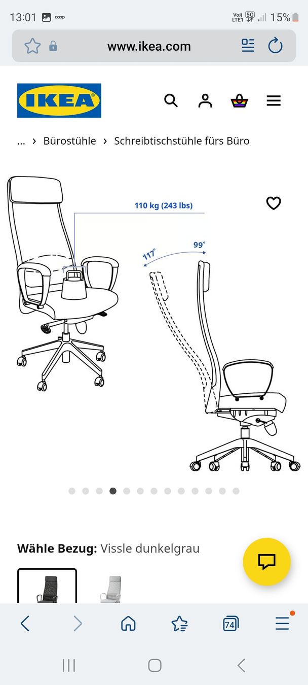 Ikea Sedie: Ikea Markus Bürostuhl - Dunkelgrau Vissle – Usato da Perlen venduto da Safari_23 3