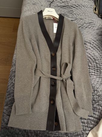 Bally Damen Cardigan Wolle Gr. S Lederdetails neuwertig