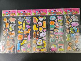 5 Bogen Sticker Aufkleber Etiketten süsse Tiere Basteln