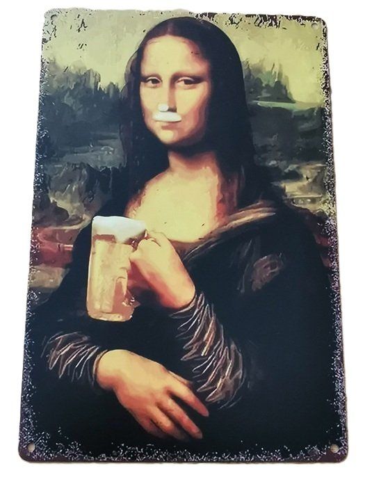 Schilder: MONA LISA MIT BIER - Blechschild (neu, OVP) – Neu und originalverpackt aus Wilen b. Wollerau von morethanmusic