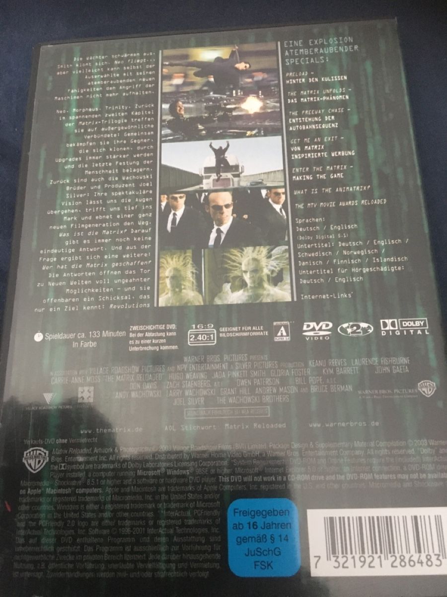 Tous les DVDs: Matrix Reloaded dvd – D'occasion à Seengen par Predator86 1