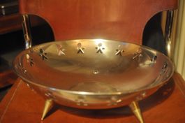 Grande coupe à fruits en chrome et bronze 35,5 cm