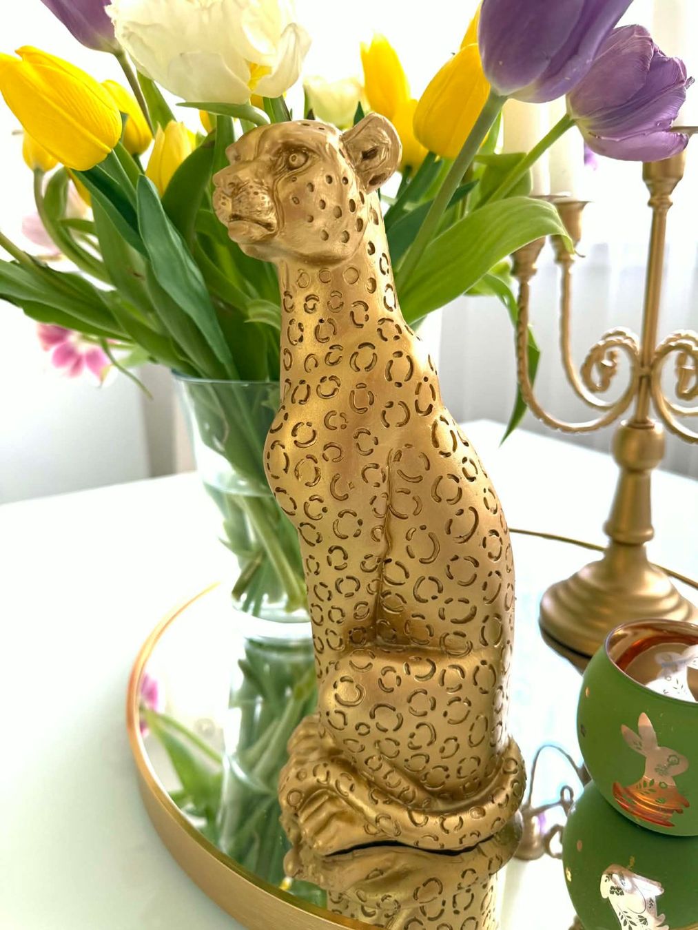 Statuette: Goldener Deko Gepard NEU Figur – Nuovo e nell'imballaggio originale da Bern venduto da Miraitrading