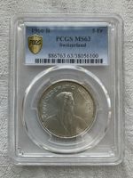 Schweizer 5 Franken Silber Münze 1966 B PCGS MS63 bewertet