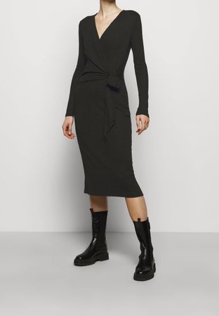 New Rag And Bone The Ribbed Knit Tie Midi Dress Black Kleid