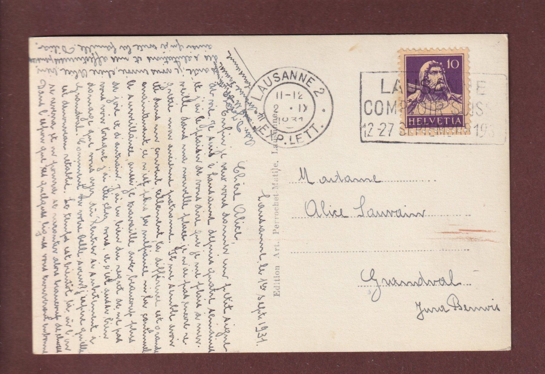 Cartoline postali: LAUSANNE - Escaliers du Marché - 1931 – Usato da Pully venduto da nicecards 1
