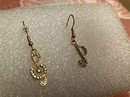 Goldfarbene, funkelnde Musiknoten Ohrhänger Modeschmuck