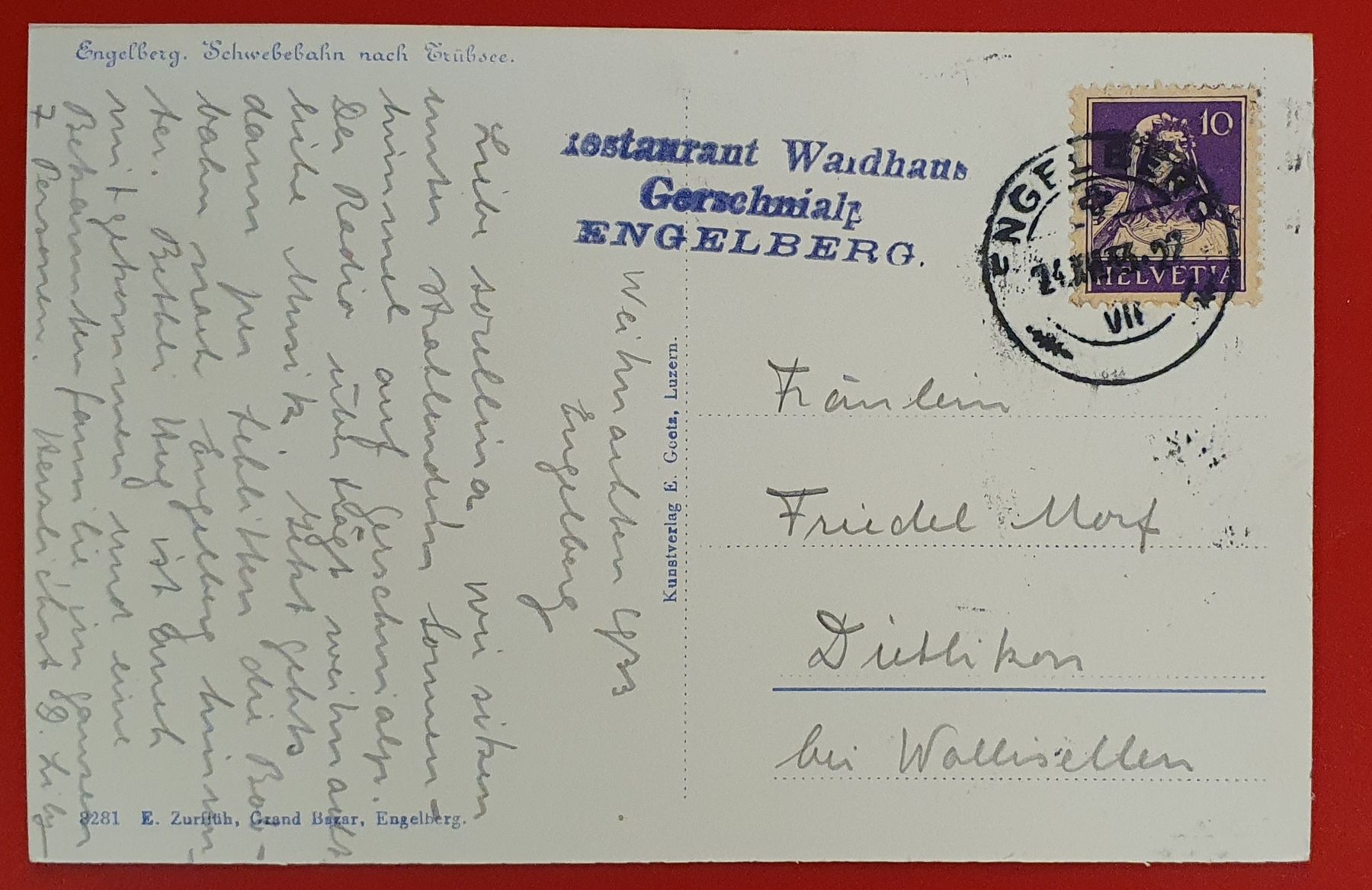 Cartoline postali: Engelberg 1933, Schwebebahn nach Trübsee – Usato da Kreuzlingen venduto da Rschweiz1 1