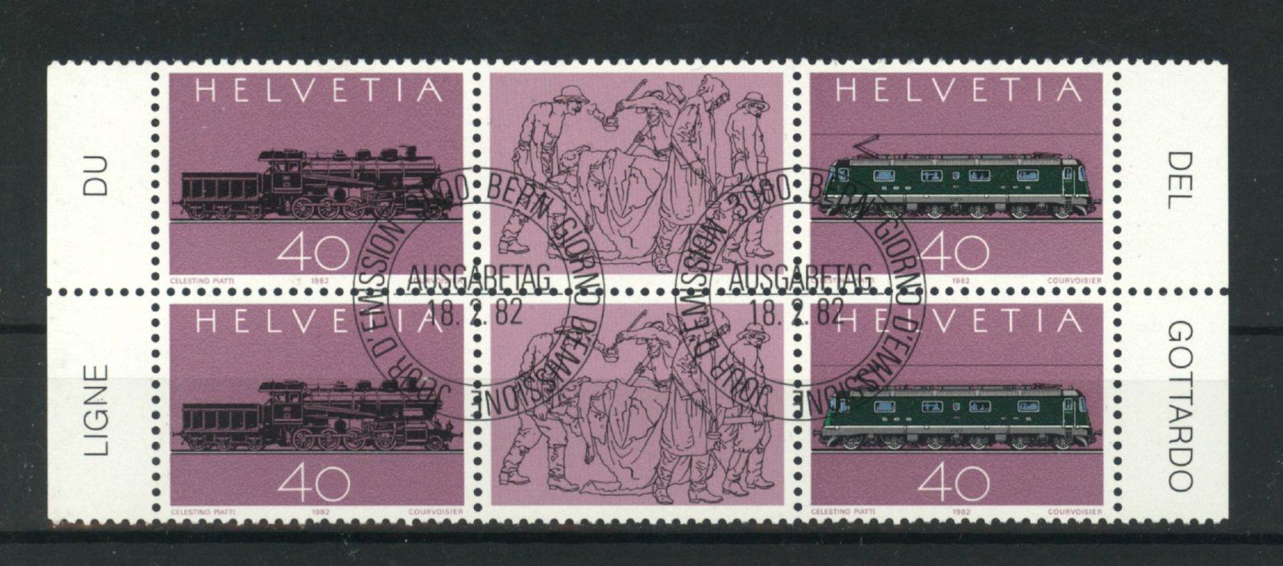 Tutti i francobolli: 1982, Gotthardbahn, Viererblöcke, ET – Usato da Willisau venduto da Vollstempel