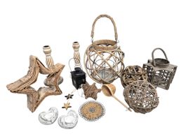 Deko Set Holz Rattan | Laternen Sterne Kerzenhalter