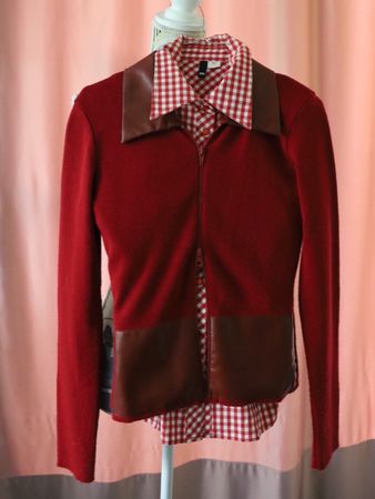 Rote Strickjacke Gr S mit Lederimitat 2-Wege-Reißverschluss