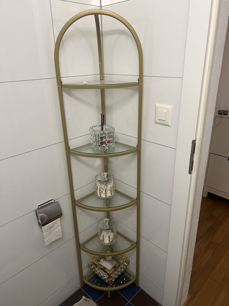 Scaffali: Goldfarbenes Eckregal mit Glasböden  – Usato da Zürich venduto da R1908