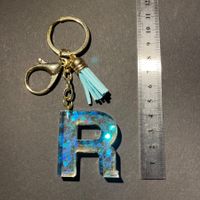 NEU: Schlüsselanhänger Buchstabe R türkis glitzer keychain