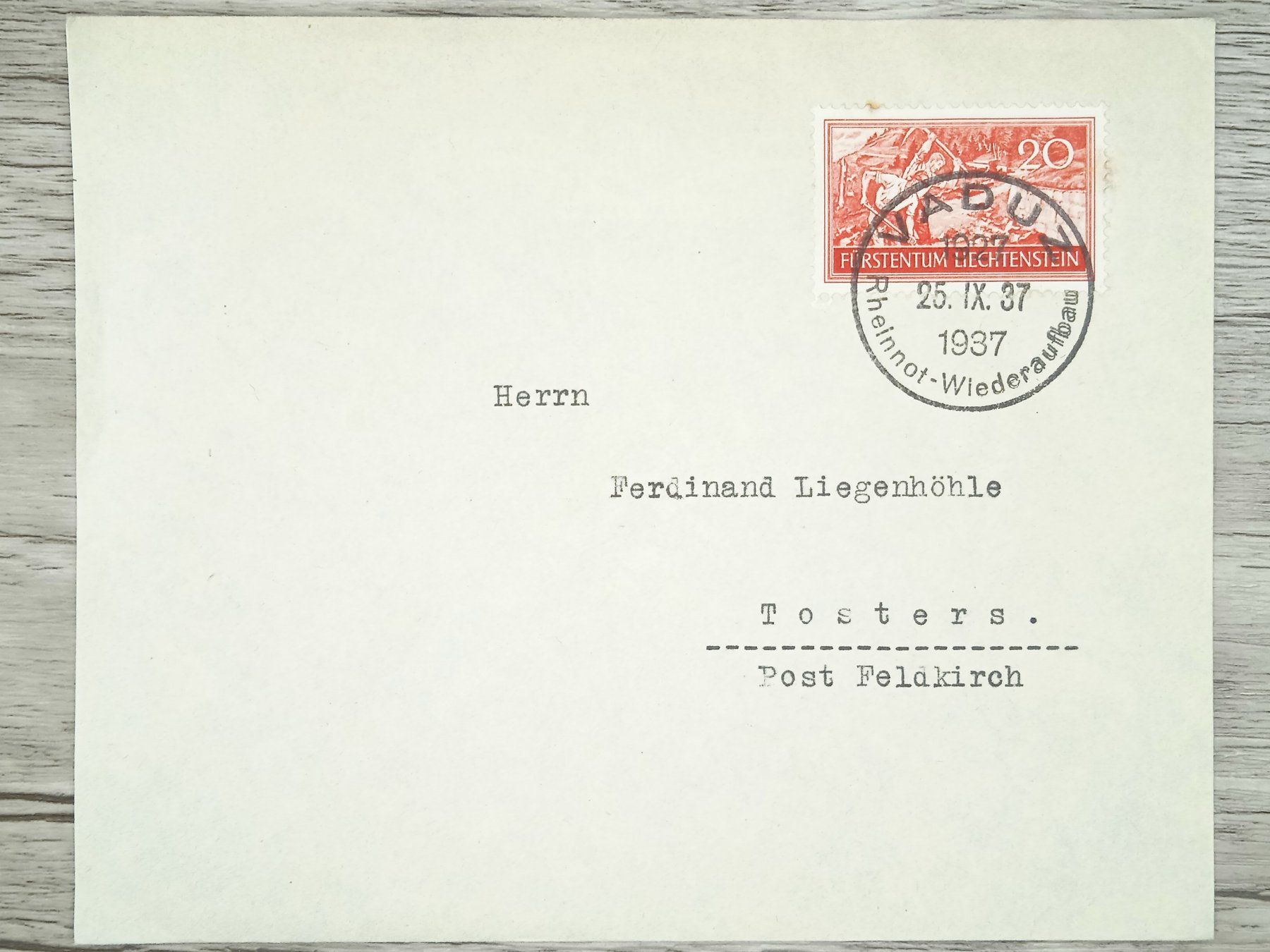 Alle Briefmarken: TR78 Enveloppe + Timbre Liechtenstein 1937 – Gebraucht aus Cousset von Patrick_Collections
