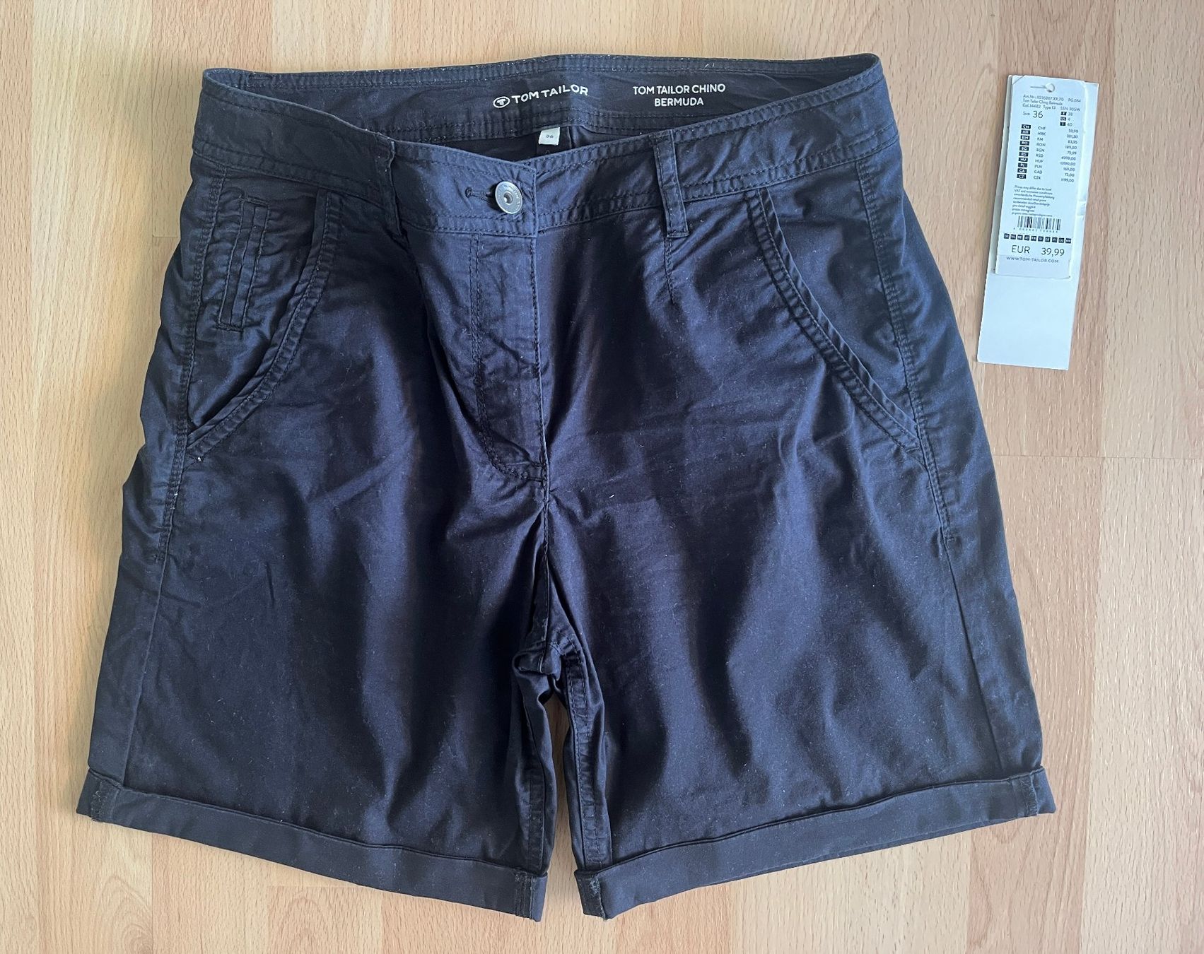 Tom Tailor Pantaloni: Tom Tailor, Chino Bermudas, schwarz, Gr. 36 – Nuovo (secondo la descrizione) da Zürich venduto da fbsm 5