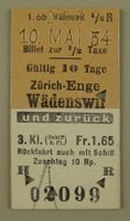 BILLET, FAHRKARTE ZÜRICH-ENGE WÄDENSWIL 1954 3. KL.