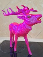 Figurine renne de Noël à paillettes rose 26 cm