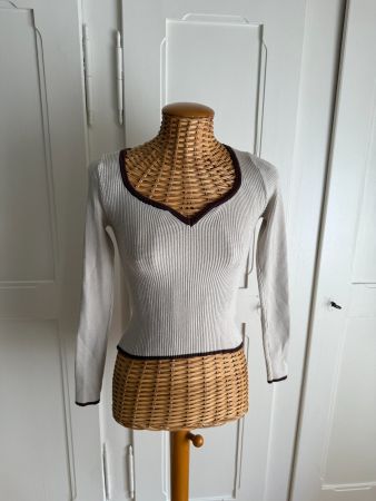 Feinstrick Rippenpullover beige XS