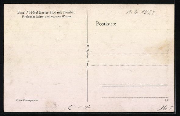 Cartes postales: Basel, Ansicht des Hotel Basler Hof mit  – D'occasion à Berlin par bartko-reher 1
