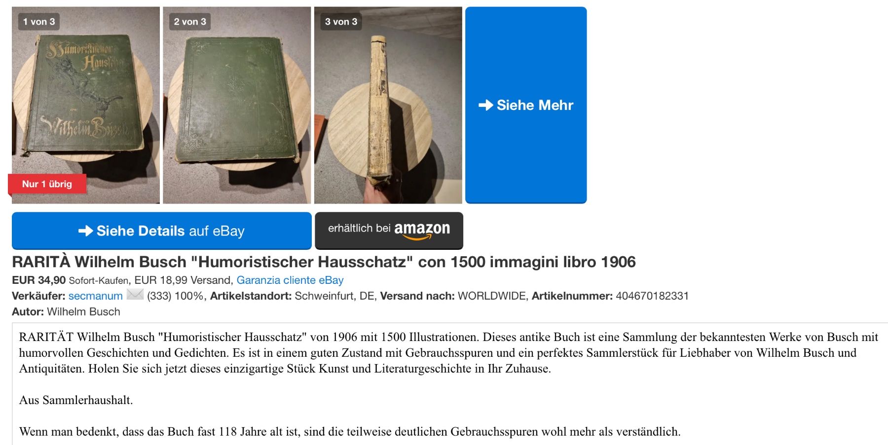 Bücher: Wilhelm Busch Humoristischer Hausschatz – Gebraucht aus Herisau von eri_2tb5 9