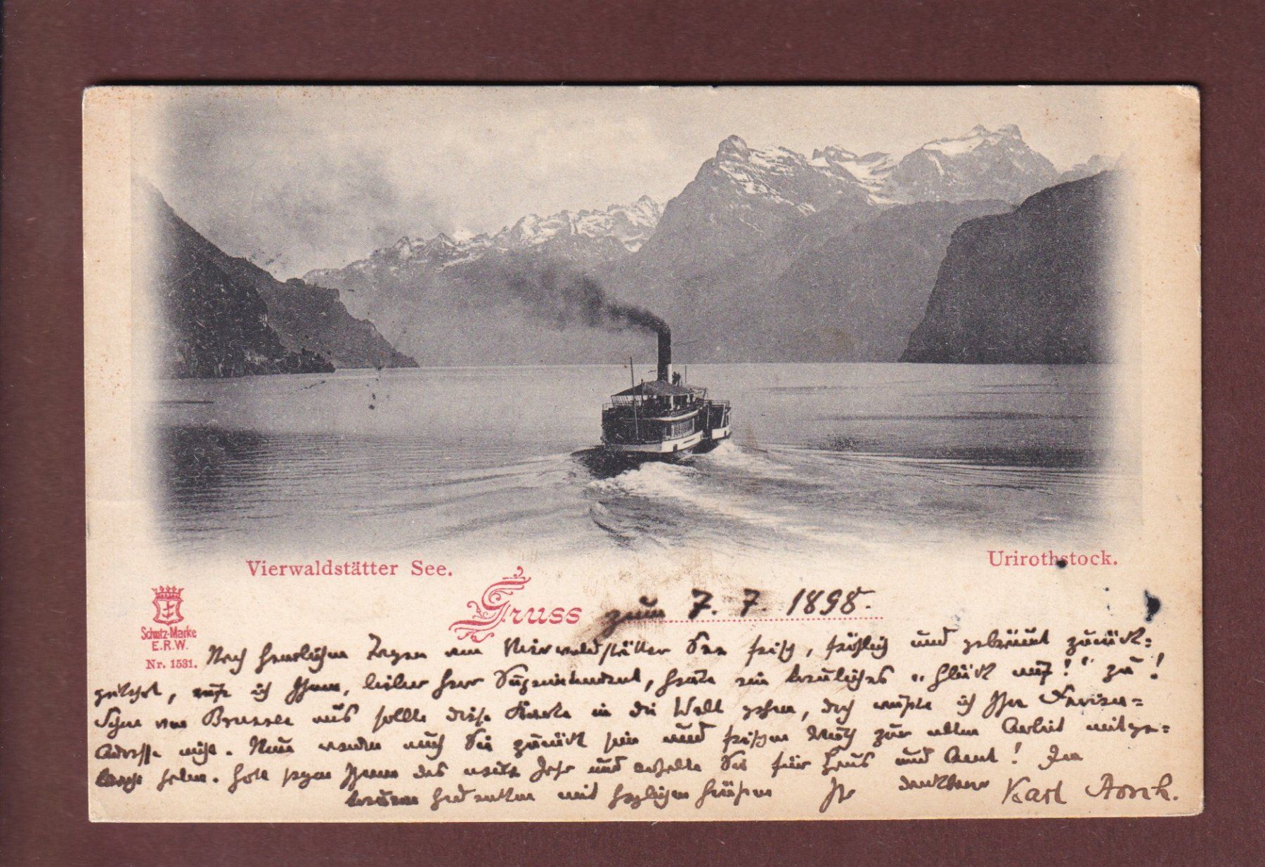Cartoline postali: VIERWALDSTÄTTERSEE - Schiff - 1898 – Usato da Pully venduto da nicecards-shop