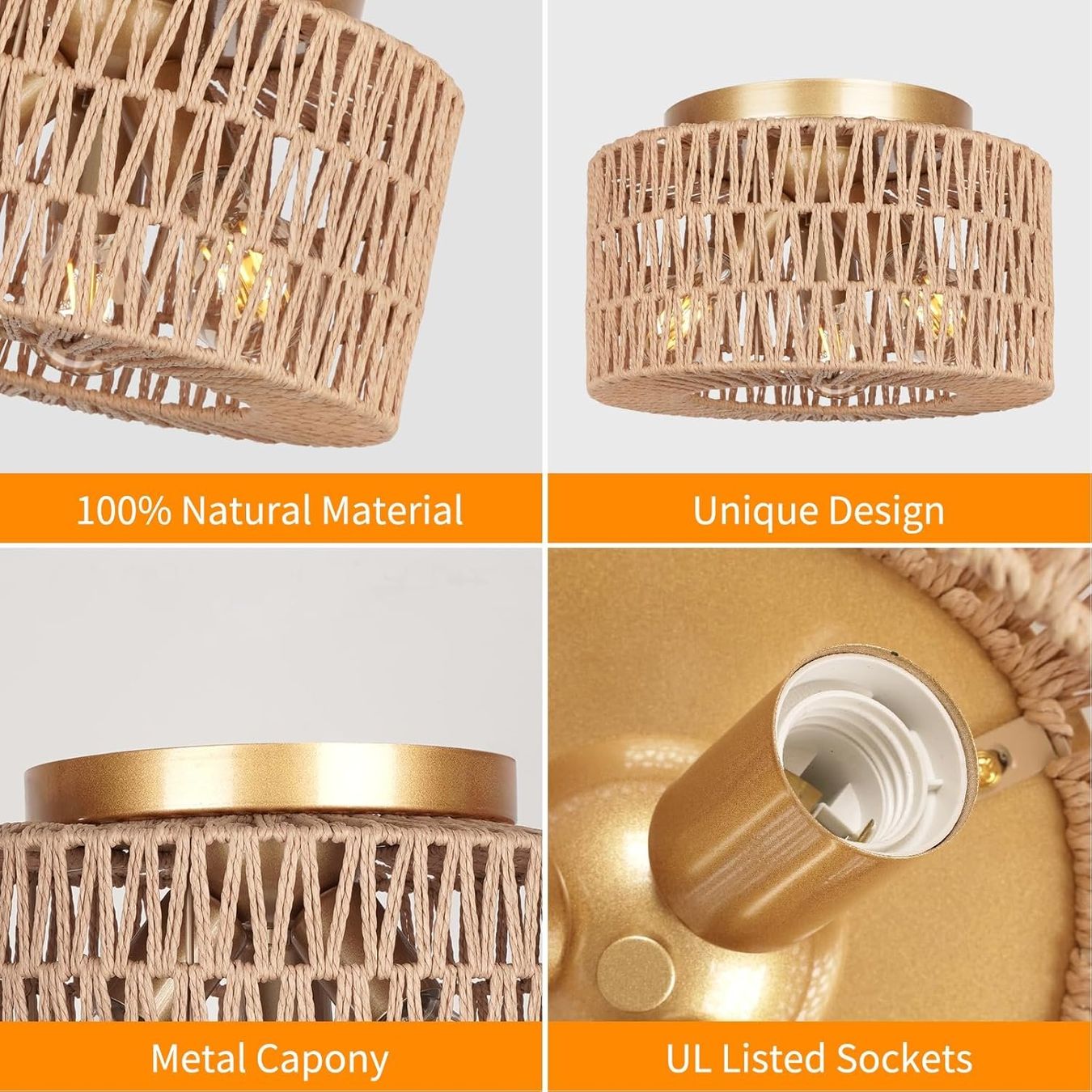 Lustres & lampes de plafonds: Deckenlampe Boho 3-flammig Rattan Vintage E27 Wohnzimmer – Neuf avec emballage d'origine à Hallau par Sale50OFF 4