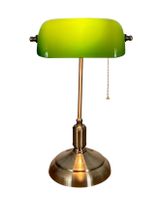 Banker Lampe Bronze/Glasgrün mit Zugkette