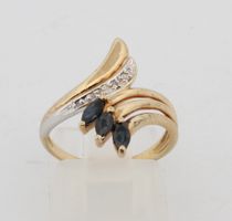 18K Gold Ring Sapphire Diamond 750 Size 53 – 2.88g Elegant