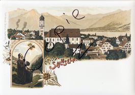 Gruss aus Sachseln - (Top Lithoansicht um 1900 im Form. A4)