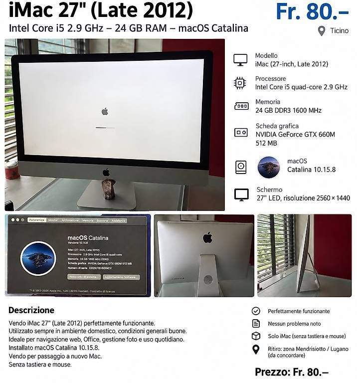PC: iMac 27" – Usato da Riva San Vitale venduto da chr_j2n9