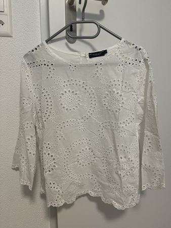 Bluse mit Lochmuster weiss S neu
